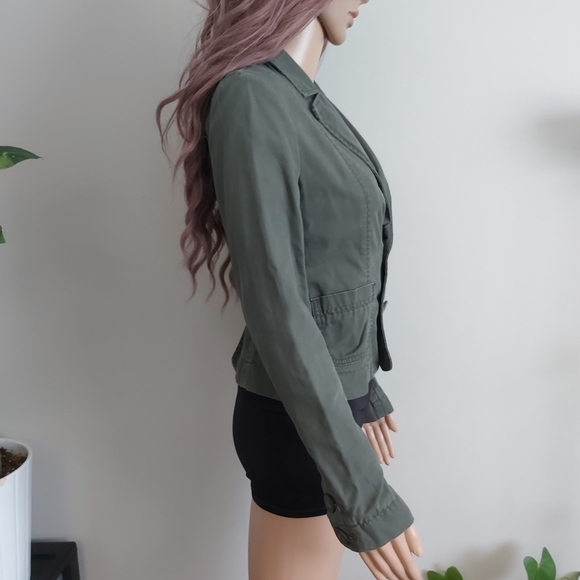 Aritzia Talula sage olive green denim jean cotton blazer style jacket - Picture 4 of 14